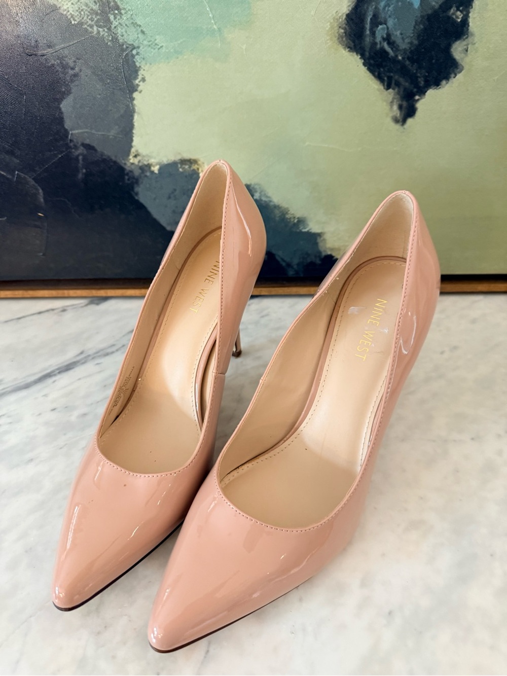 Nine West Women's Blush Patent Leather Pointed-Toe Pumps size 9